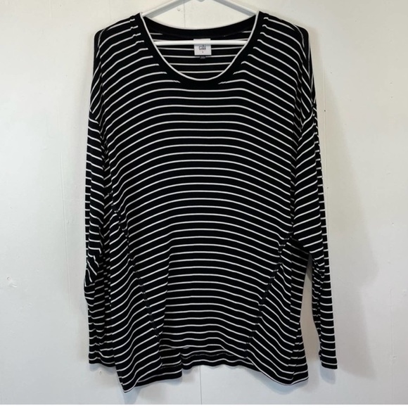 CAbi #4005 Crosswalk Tee Black + White Striped Long Sleeved Size XXS - Picture 3 of 3